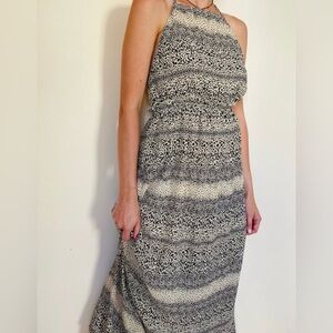 Forever 21 animal print elastic waist strappy open back halter neck maxi dress